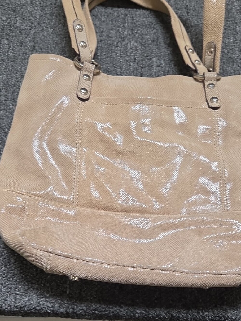 B Makowsky Shiny Taupe Leather Tote with Double Handles - Picture 6 of 10